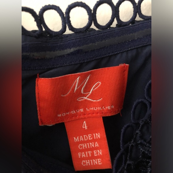 Monique Lhuillier Off The Shoulder Lace Midi Dress in Navy Blue Size 4 Lined - Picture 6 of 16